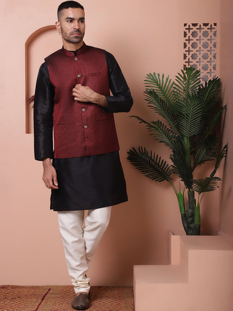 Woven Design Nehru Jacket for Men