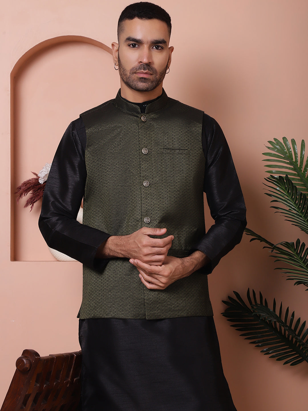 Cut Jacket Woven Design Nehru Jacket for Men