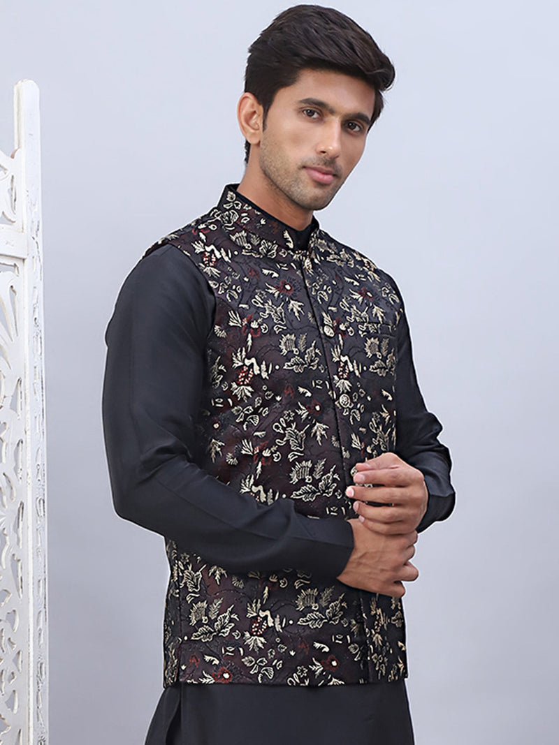 Embossed Silk Blend Nehru Jacket