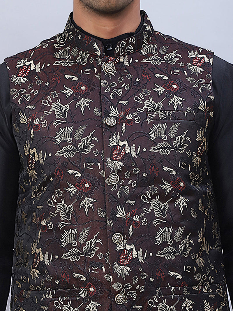 Embossed Silk Blend Nehru Jacket