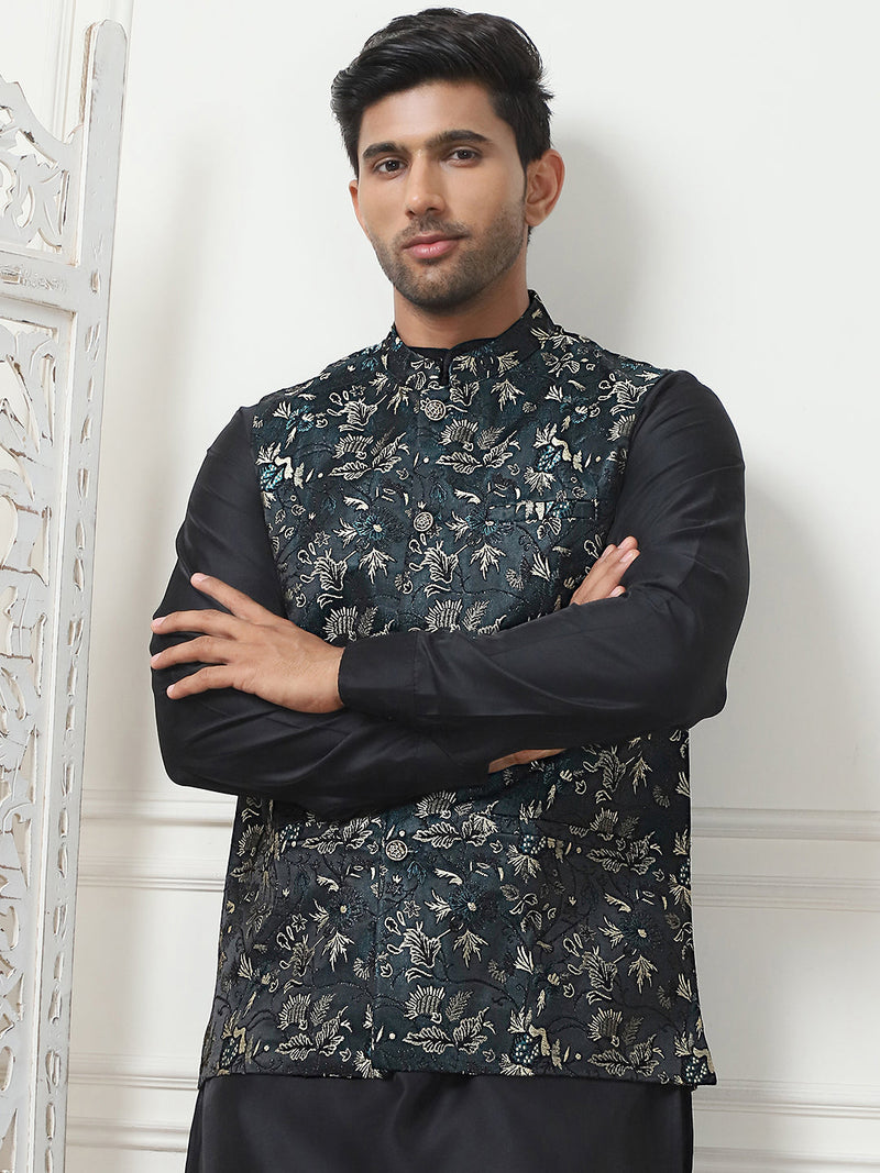 Embossed Silk Blend Nehru Jacket