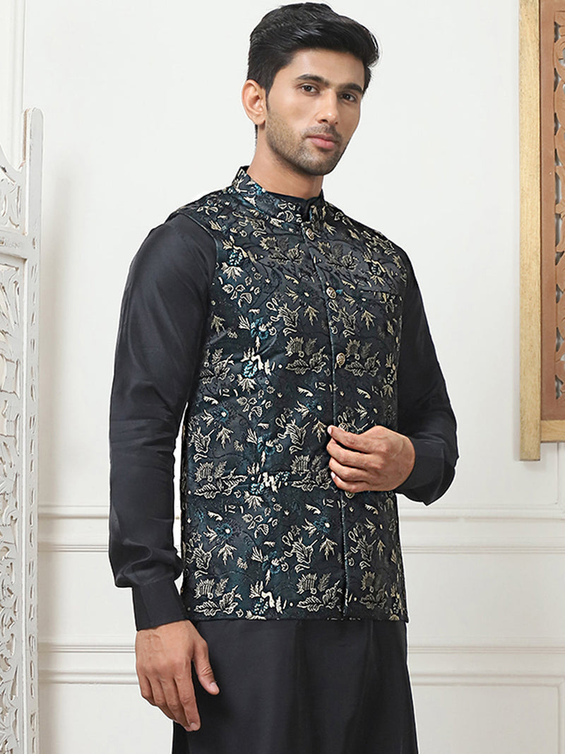 Embossed Silk Blend Nehru Jacket