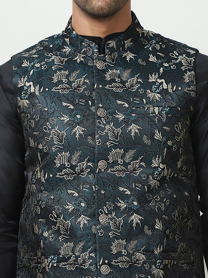 Embossed Silk Blend Nehru Jacket