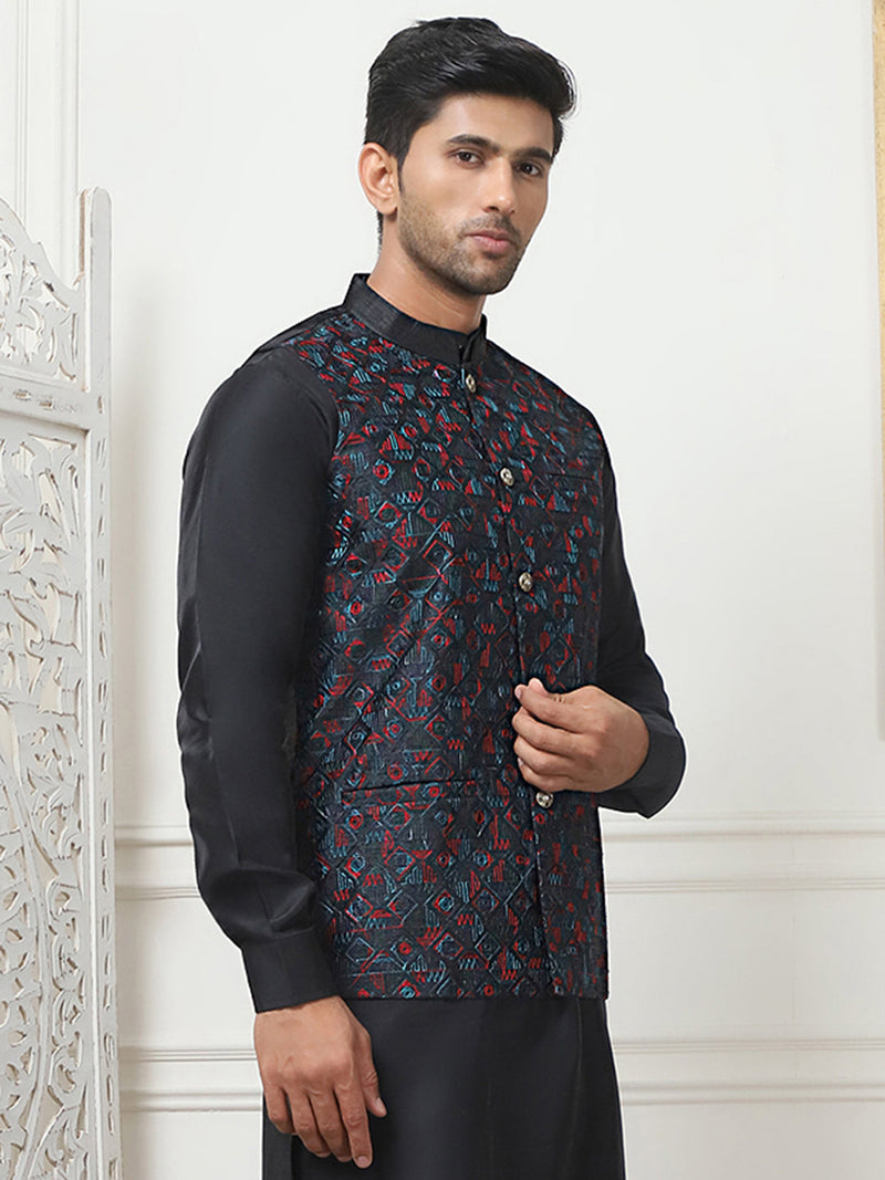 Embroidered Silk Blend Nehru Jacket