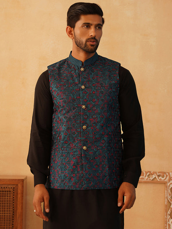 Embroidered Silk Blend Nehru Jacket