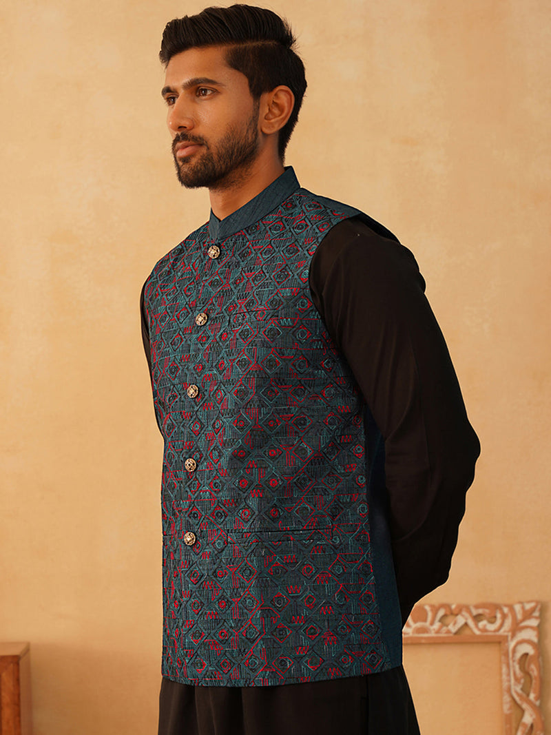 Embroidered Silk Blend Nehru Jacket