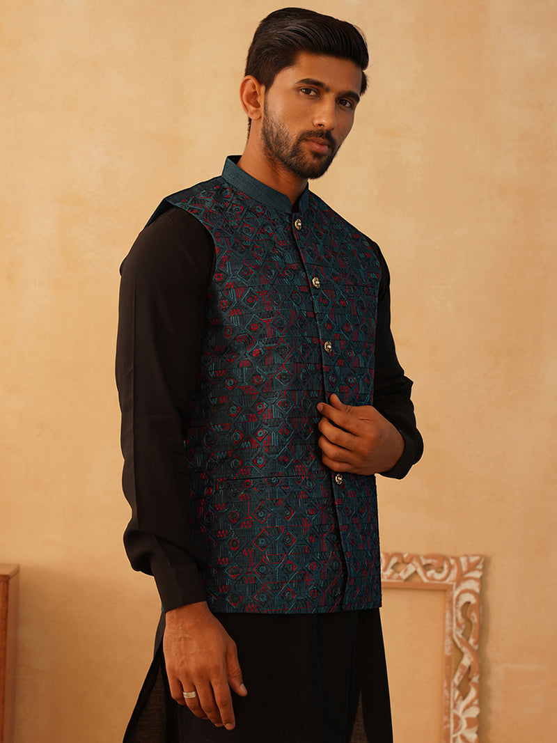 Embroidered Silk Blend Nehru Jacket