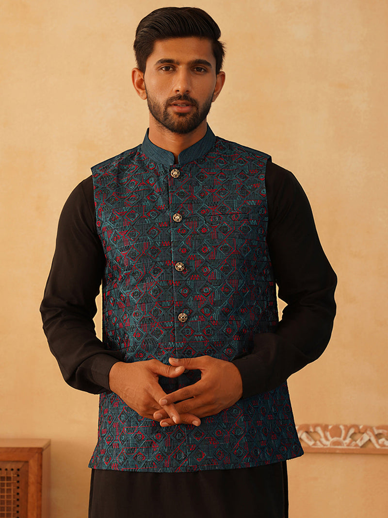 Embroidered Silk Blend Nehru Jacket