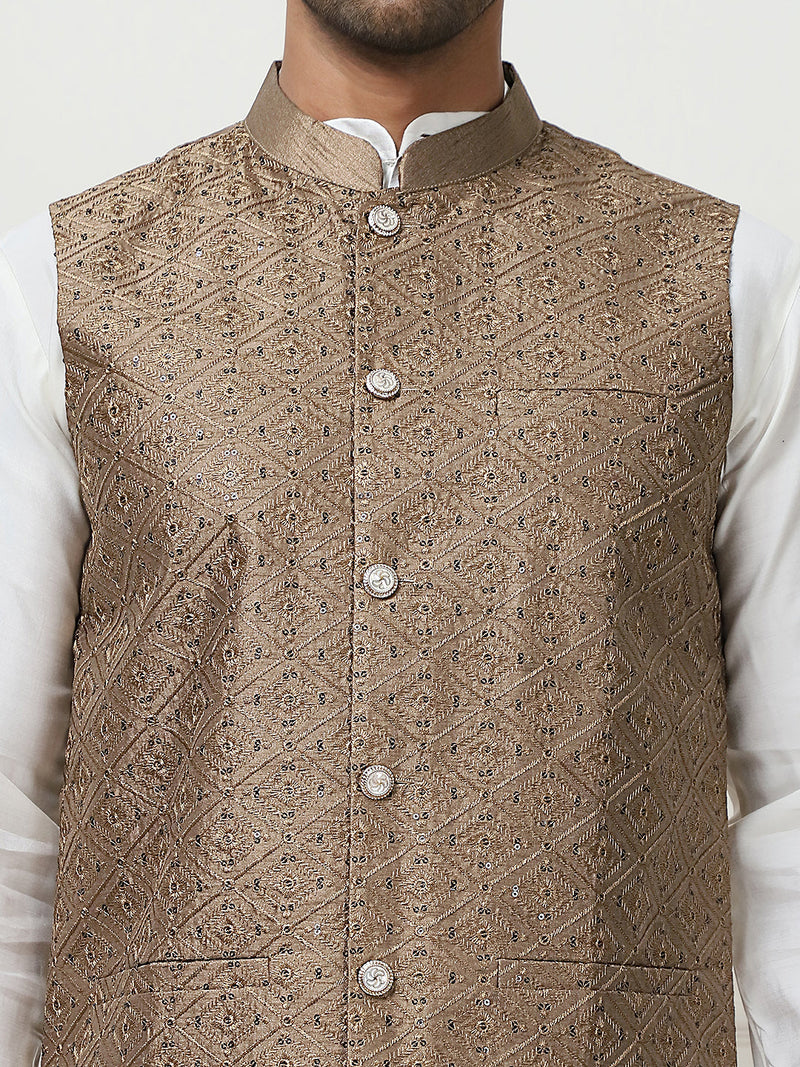 Embroidered With Sequin Silk Blend Nehru Jacket