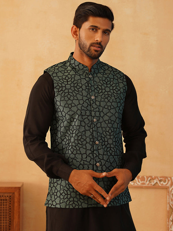 Embroidered Silk Blend Nehru Jacket