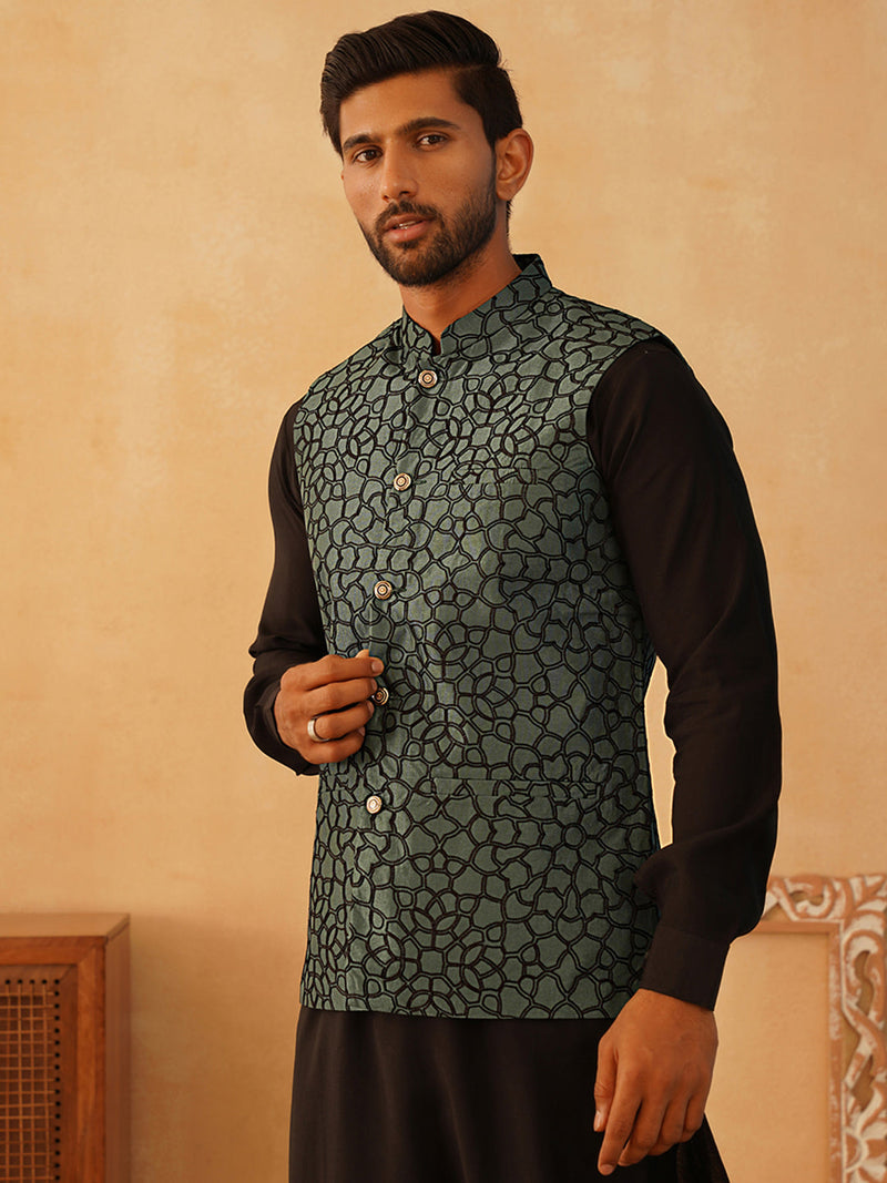 Embroidered Silk Blend Nehru Jacket