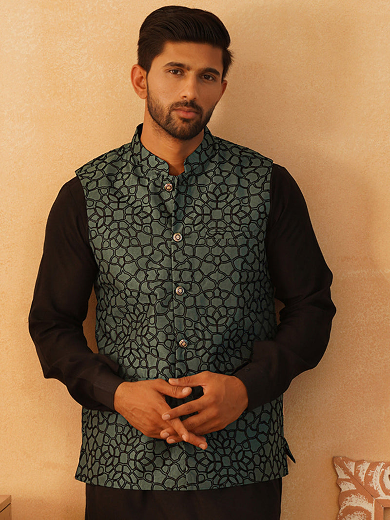 Embroidered Silk Blend Nehru Jacket