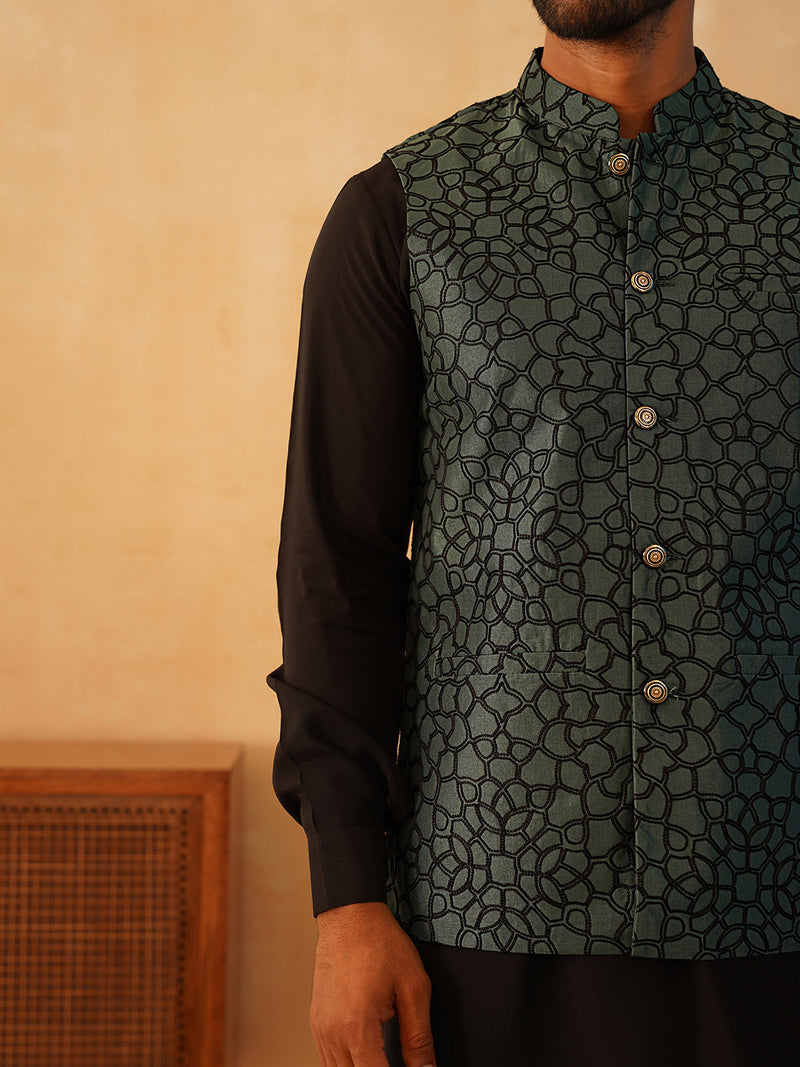 Embroidered Silk Blend Nehru Jacket