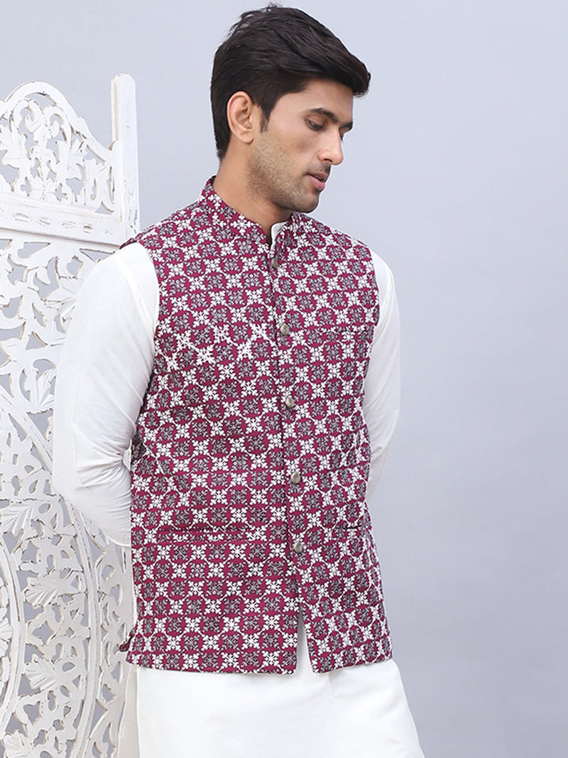 Embroidered Viscose Rayon Nehru Jacket