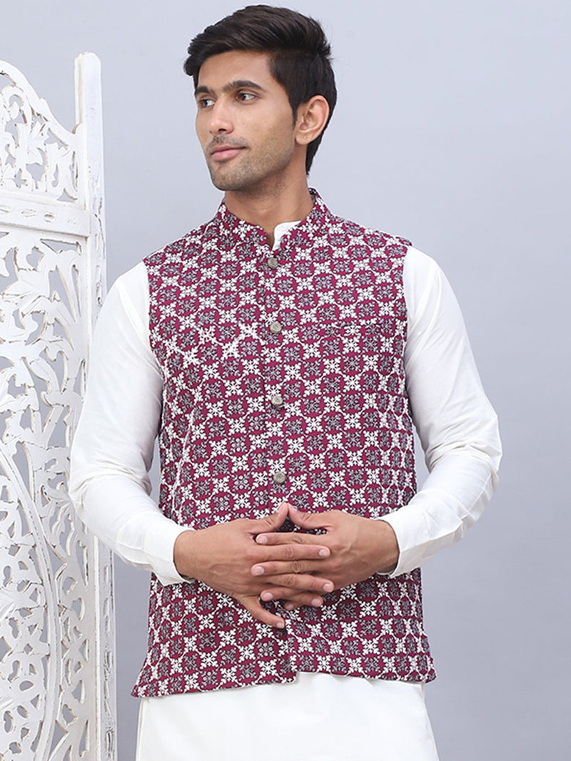 Embroidered Viscose Rayon Nehru Jacket