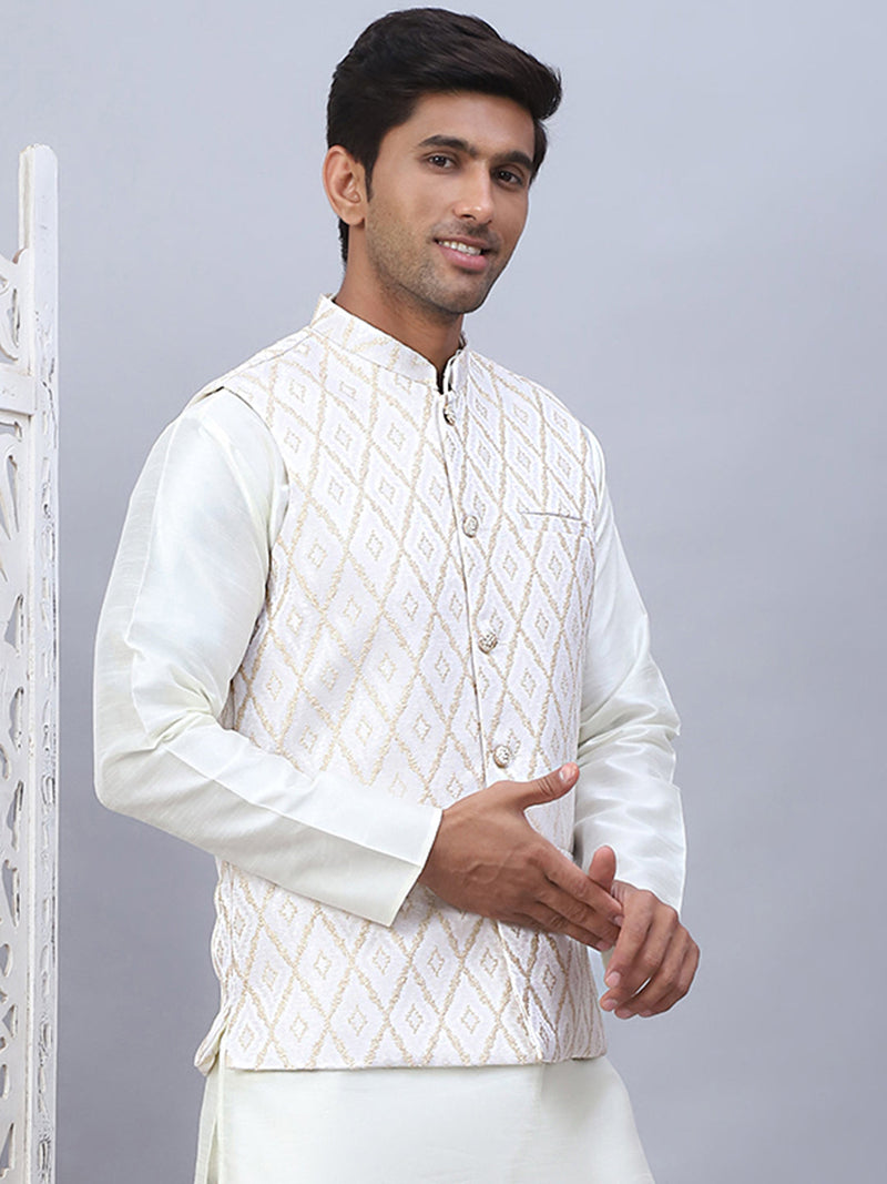 Embossed Silk Blend Nehru Jacket