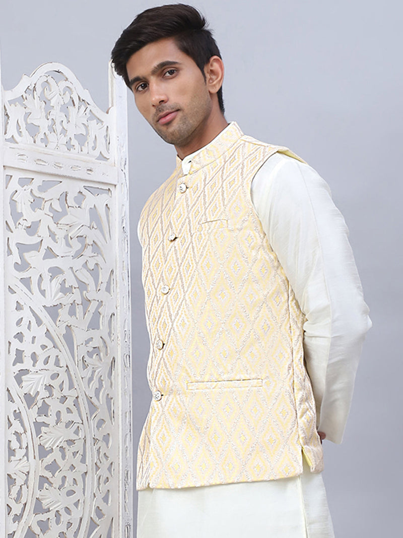 Embossed Silk Blend Nehru Jacket