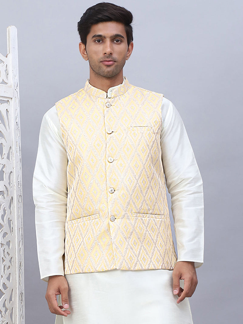 Embossed Silk Blend Nehru Jacket