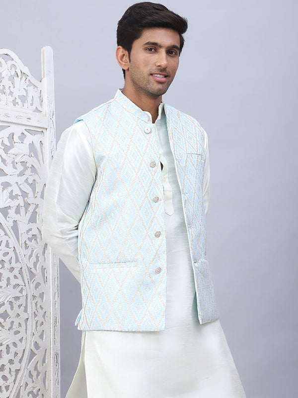 Embossed Silk Blend Nehru Jacket