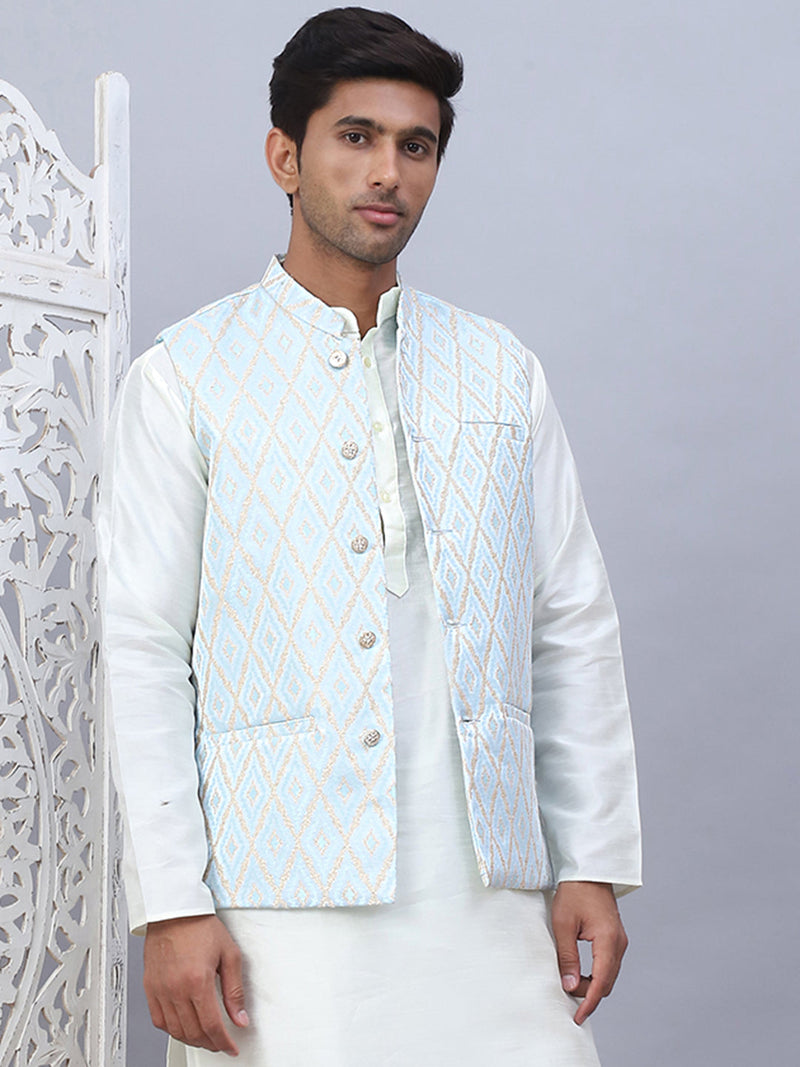 Embossed Silk Blend Nehru Jacket