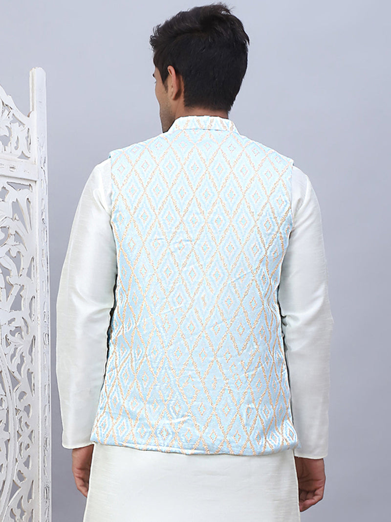 Embossed Silk Blend Nehru Jacket