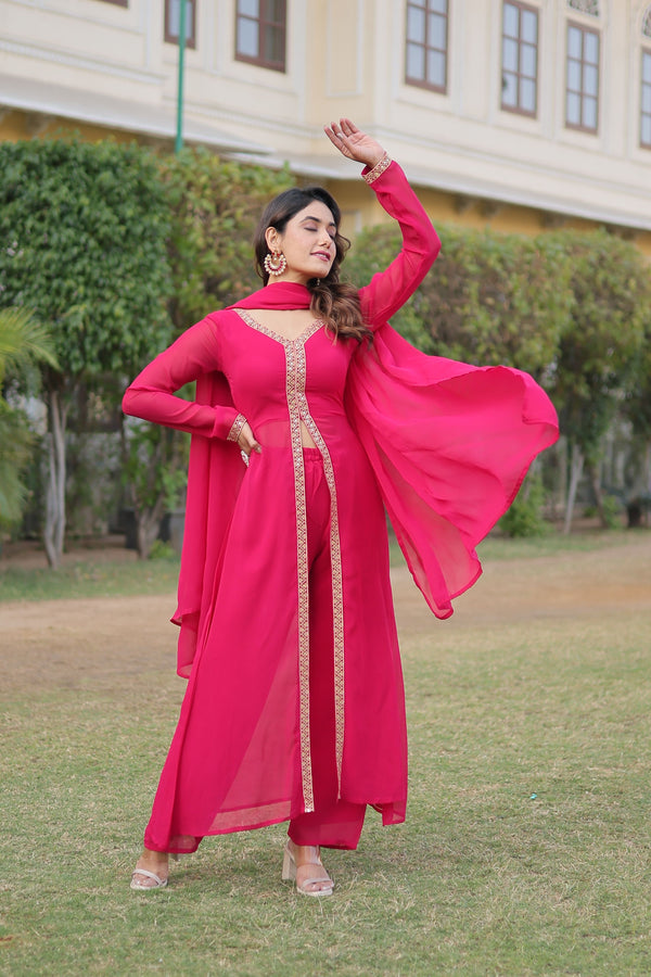 Aastha fashion Pink Dupatta with Faux Blooming kurti fabric