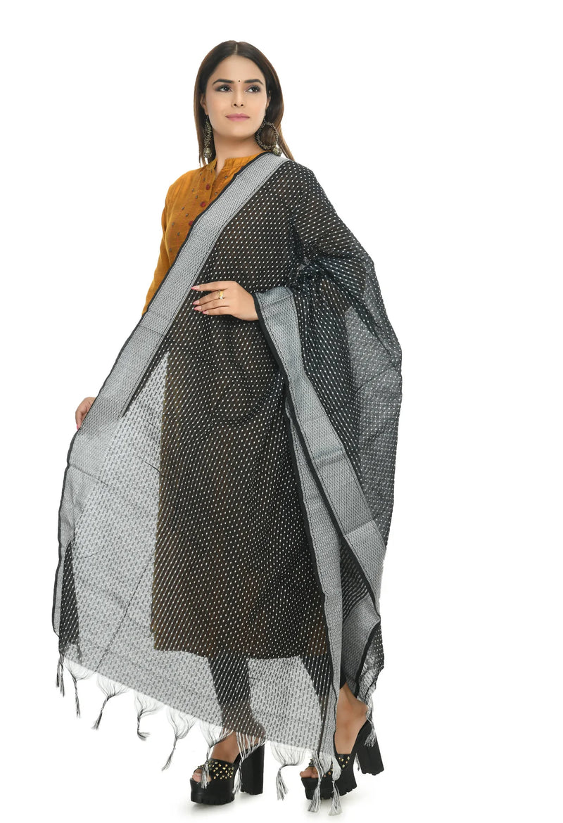 Mominos Fashion Moeza Handloom Cotton Black Dot Dupatta