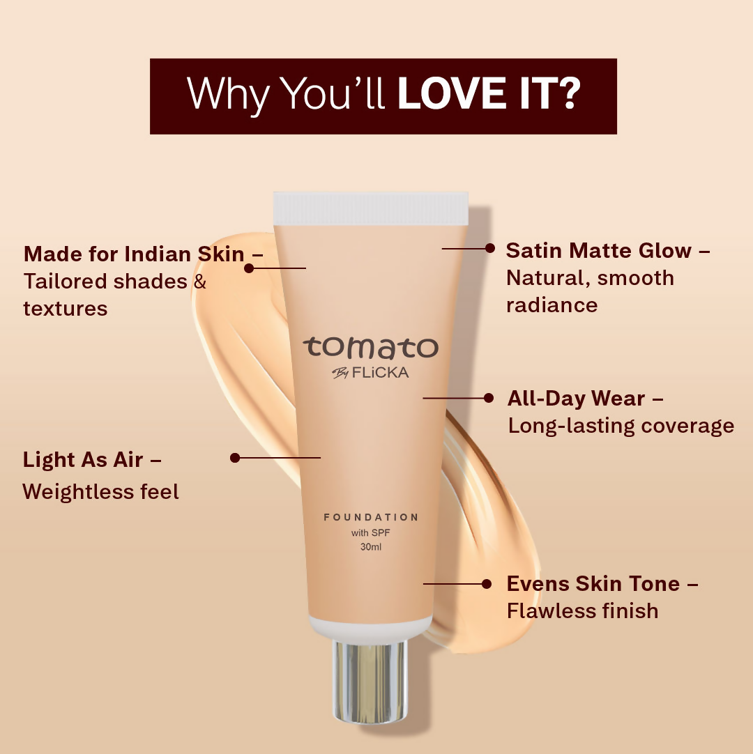 Flicka Cosmetics Tomato Liquid Foundation With Spf Long Lasting Lightweight All Skin Types - Caramel