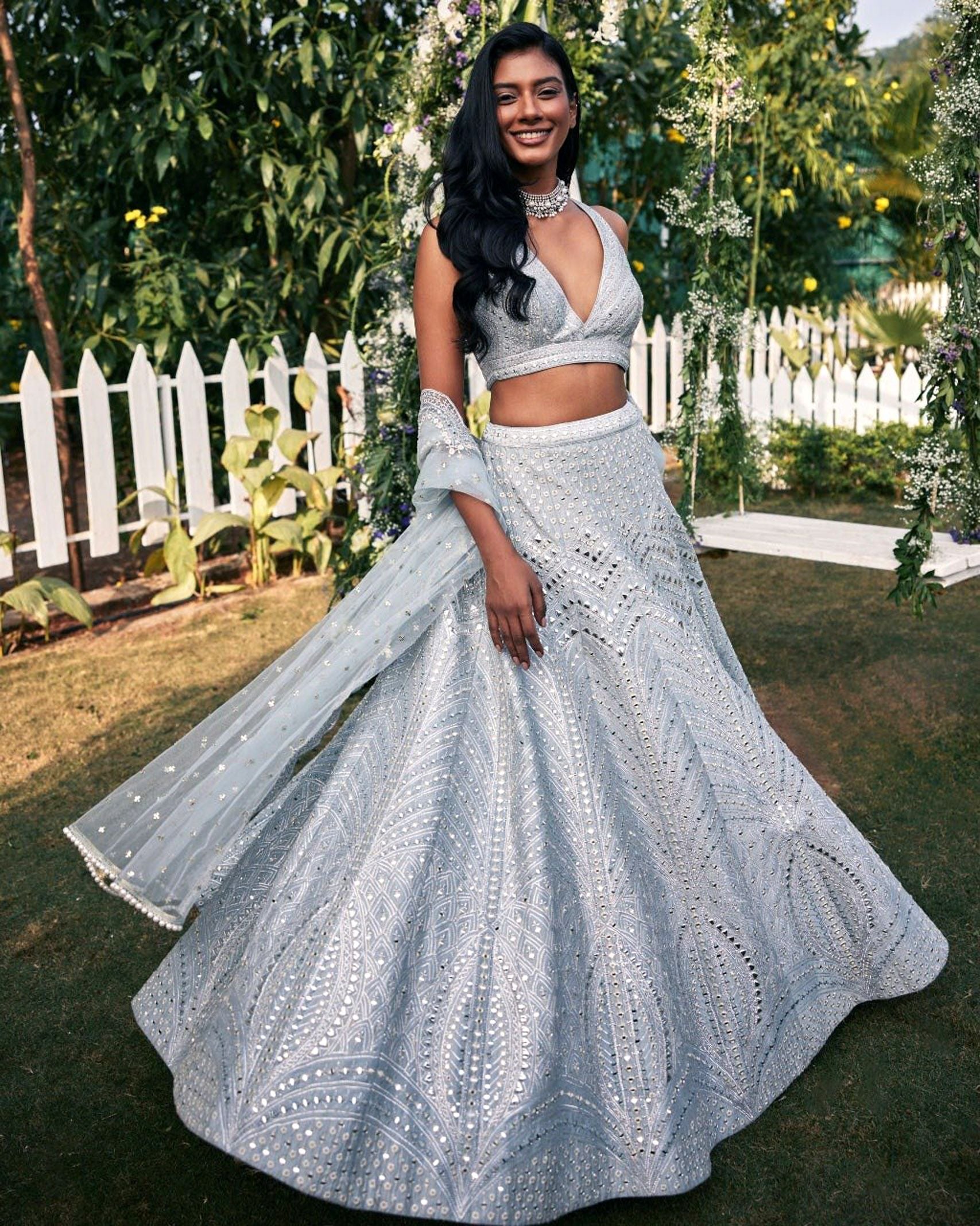 Aastha fashion off grey Lehenga Choli with heavy banglori slik blouse fabric