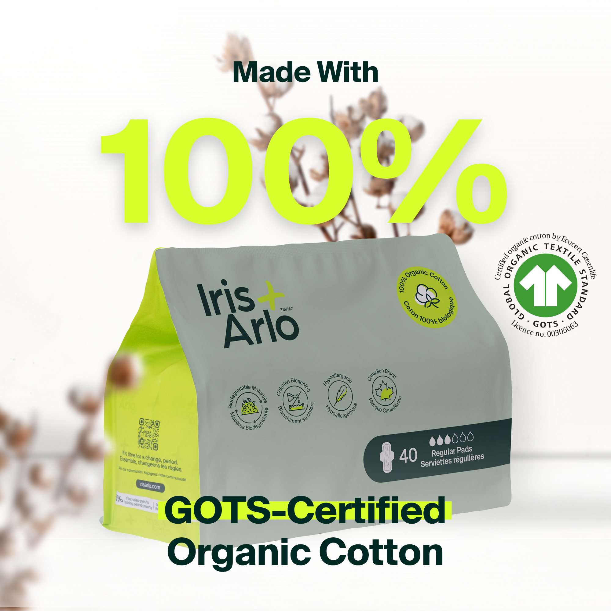 Bulk (40) - 100% Organic Regular Pads - Resealable Bag