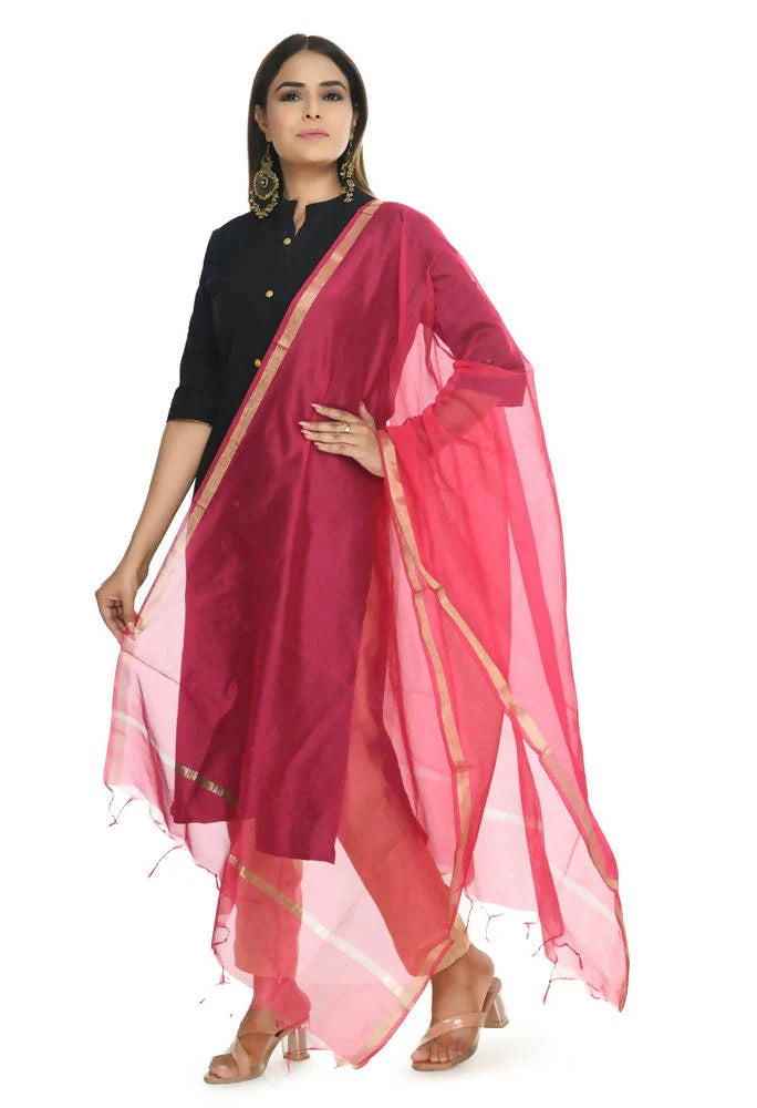 Mominos Fashion Magenta Banarsi Piping Dupatta