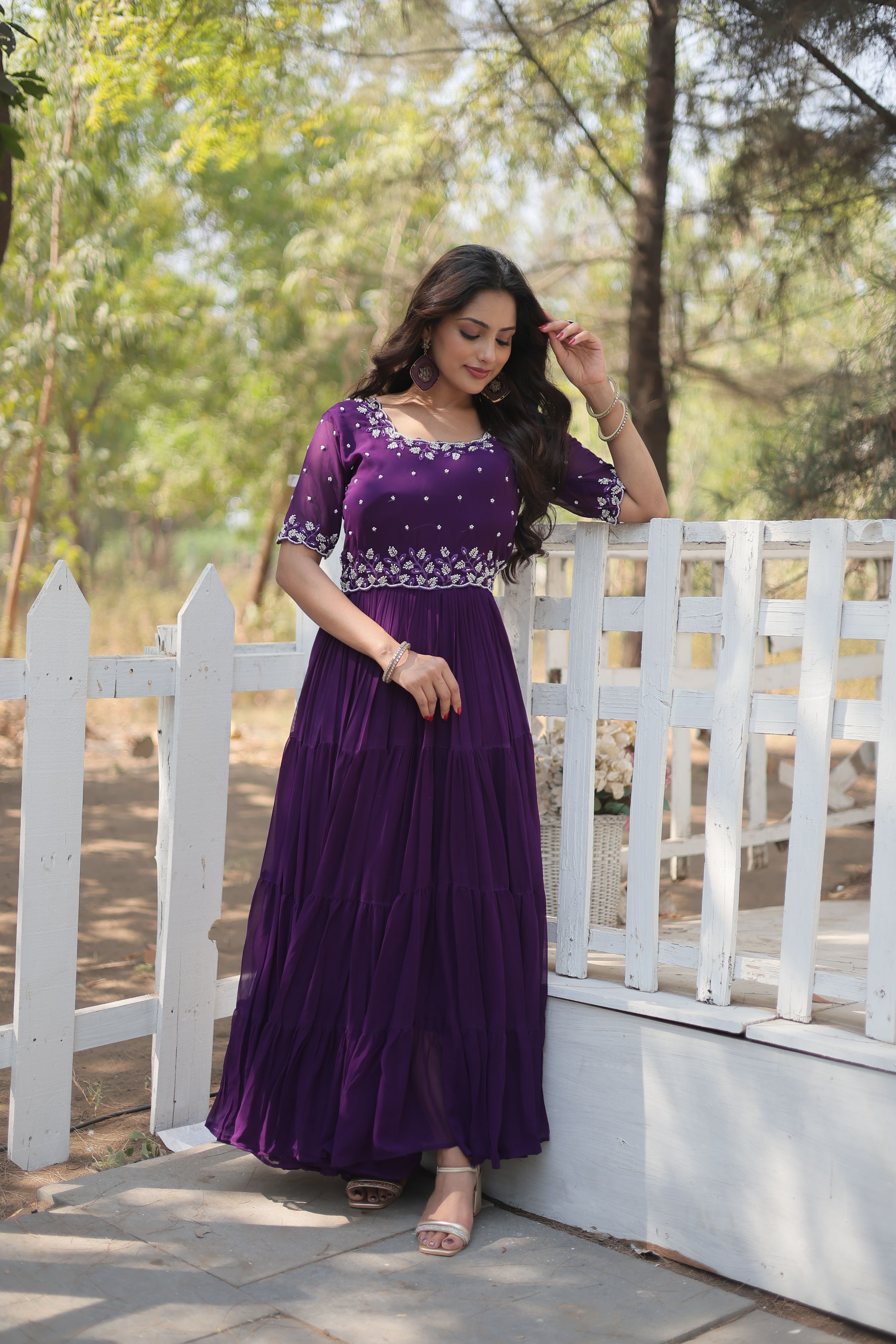 Aastha Purple Faux Blooming with Gown Embroidery Beads embroidery-work