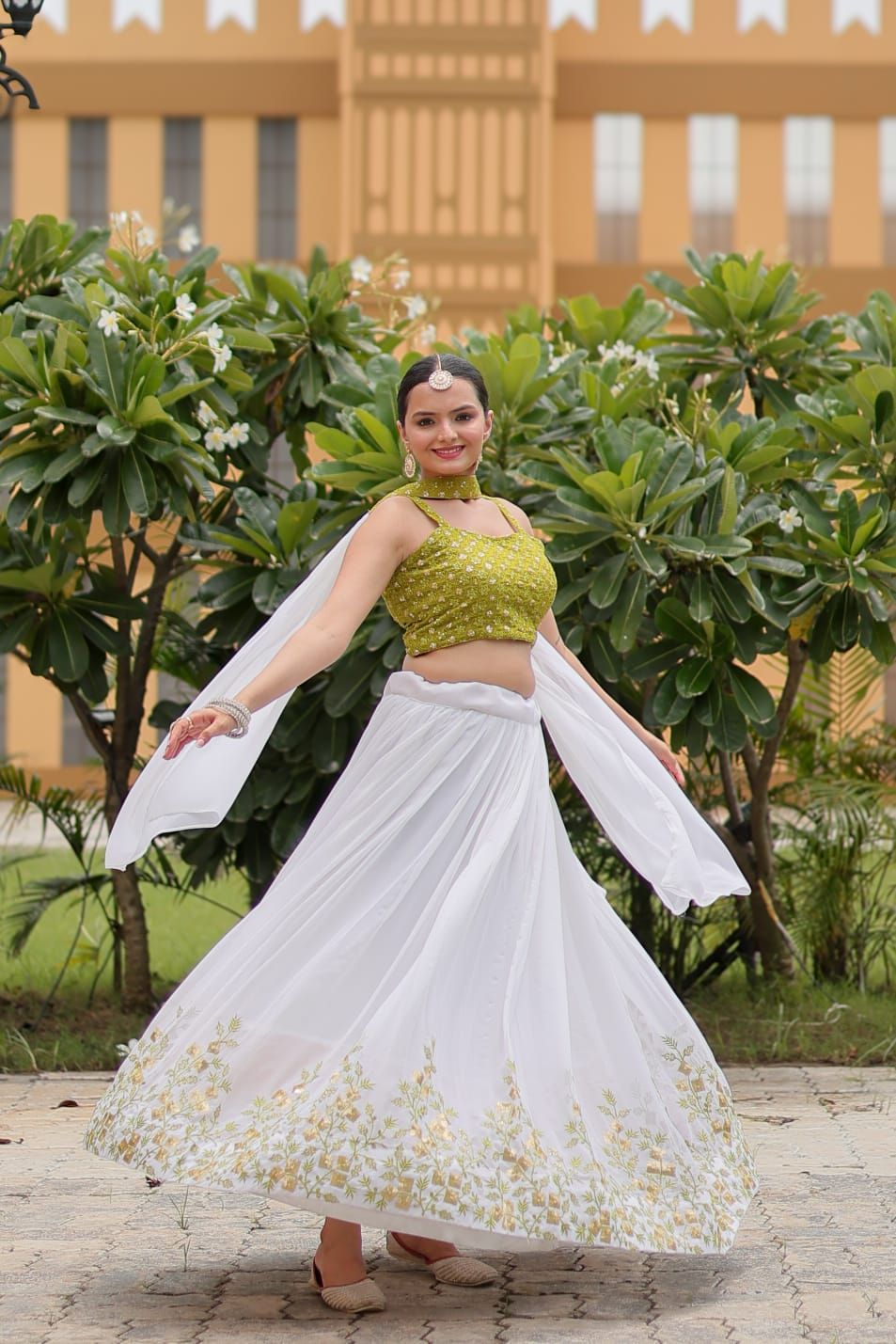 Aastha fashion white pure georgette lehanga mahendi blouse fabric embroidery work