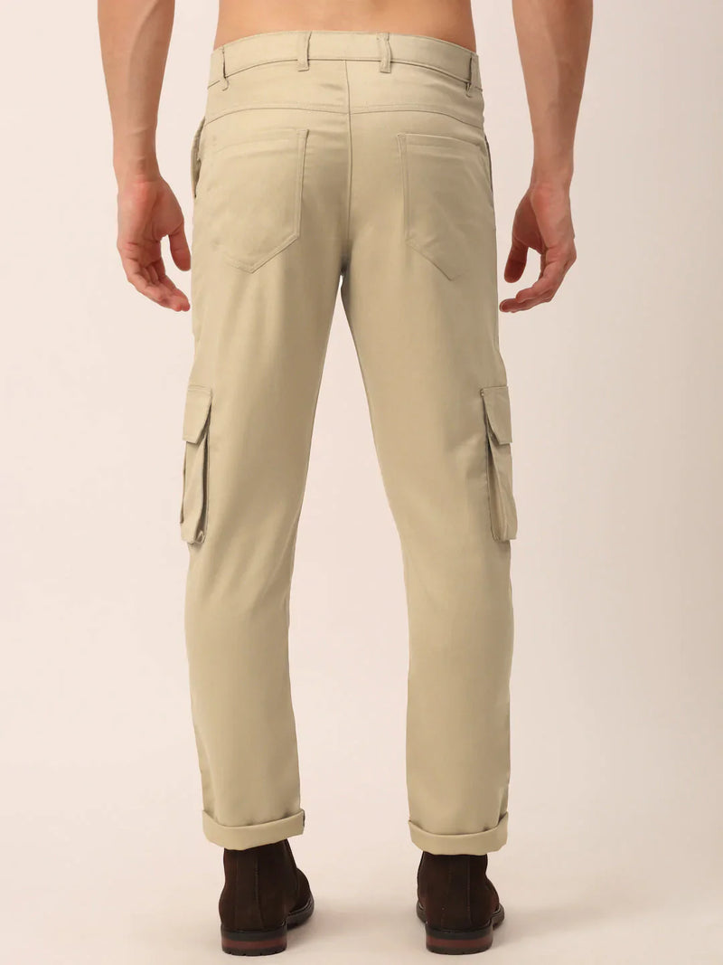 Jainish Men's Casual Cotton Solid Cargo Pants ( KGP 154 Beige )