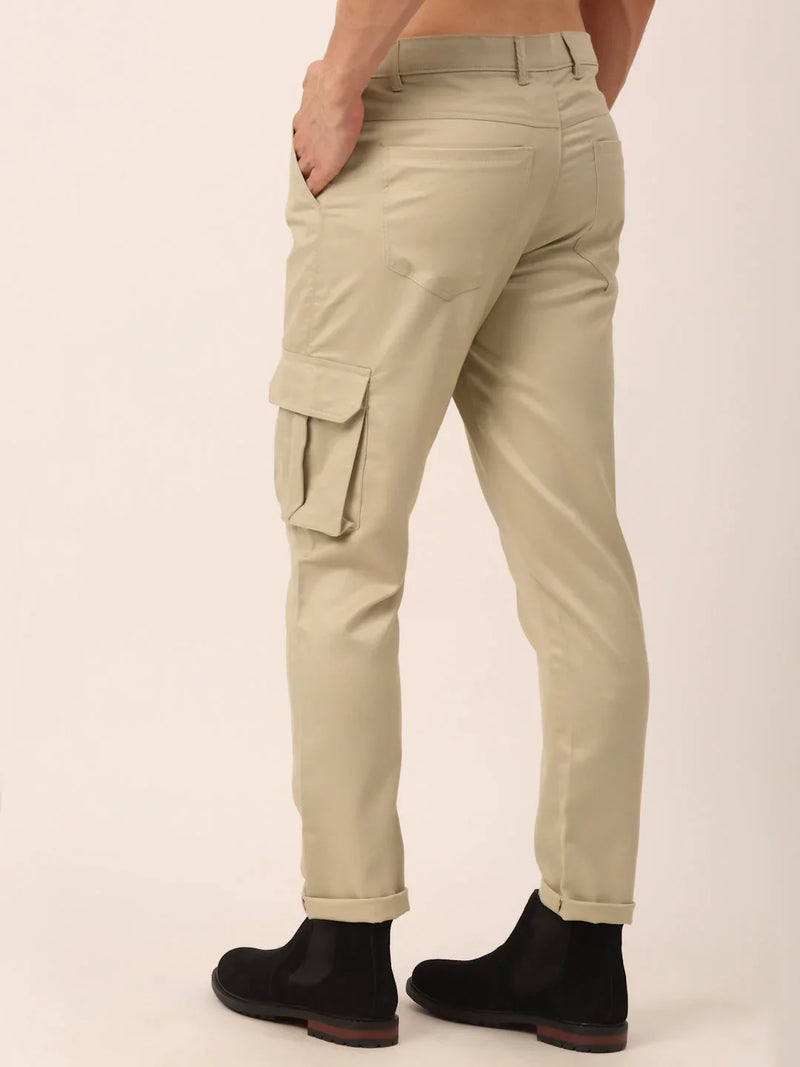 Jainish Men's Casual Cotton Solid Cargo Pants ( KGP 154 Cream )