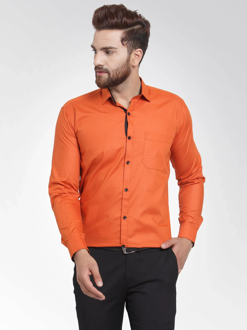 Jainish Dark Orange Formal Shirt with black detailing ( SF 411DO )