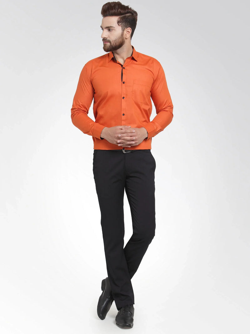 Jainish Dark Orange Formal Shirt with black detailing ( SF 411DO )