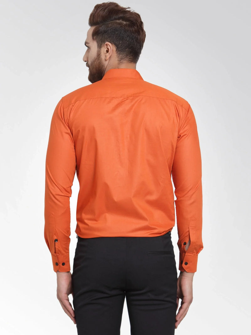 Jainish Dark Orange Formal Shirt with black detailing ( SF 411DO )