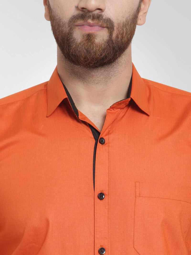 Jainish Dark Orange Formal Shirt with black detailing ( SF 411DO )