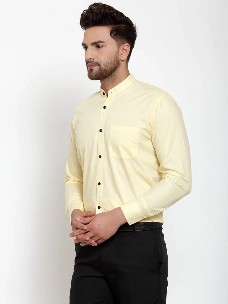 Jainish Yellow Men's Cotton Solid Mandarin Collar Formal Shirts ( SF 726Lime )