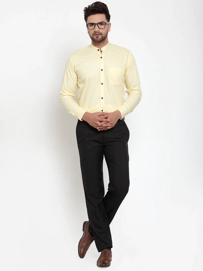 Jainish Yellow Men's Cotton Solid Mandarin Collar Formal Shirts ( SF 726Lime )