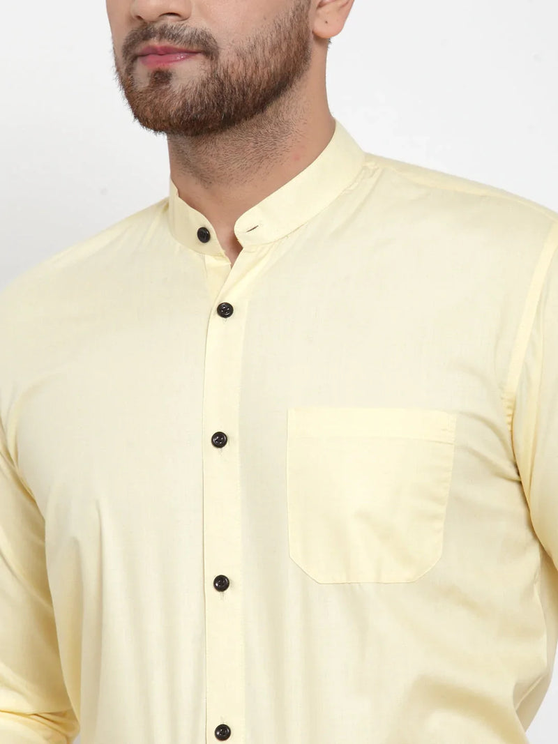 Jainish Yellow Men's Cotton Solid Mandarin Collar Formal Shirts ( SF 726Lime )