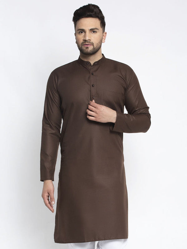 Jompers Men's Coffee Cotton Solid Kurta Only