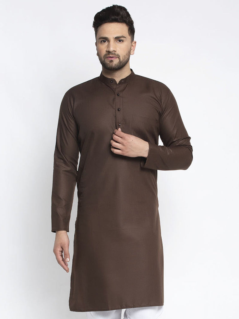 Jompers Men's Coffee Cotton Solid Kurta Only