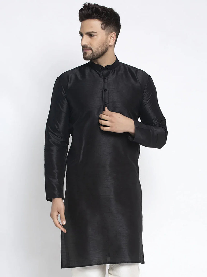 Jompers Men's Black Solid Dupion Silk Kurta Only( KO 636 Black )