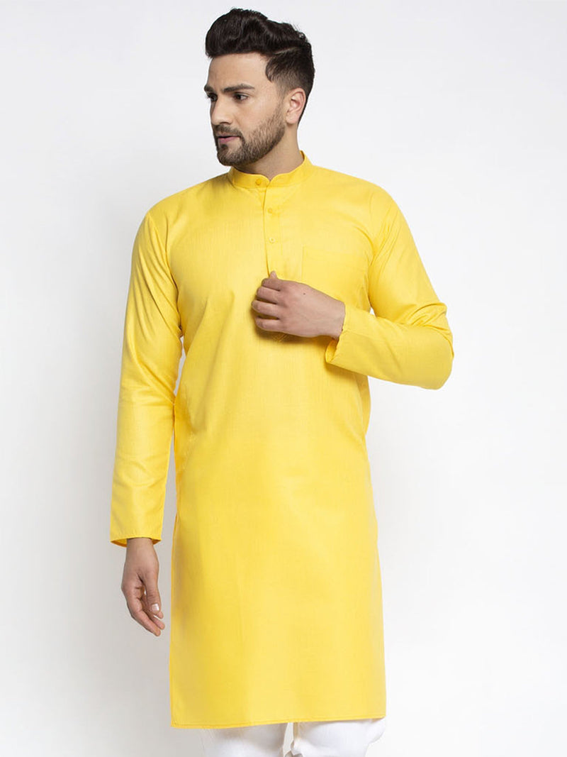 Jompers Men's Lemon Cotton Solid Kurta Only