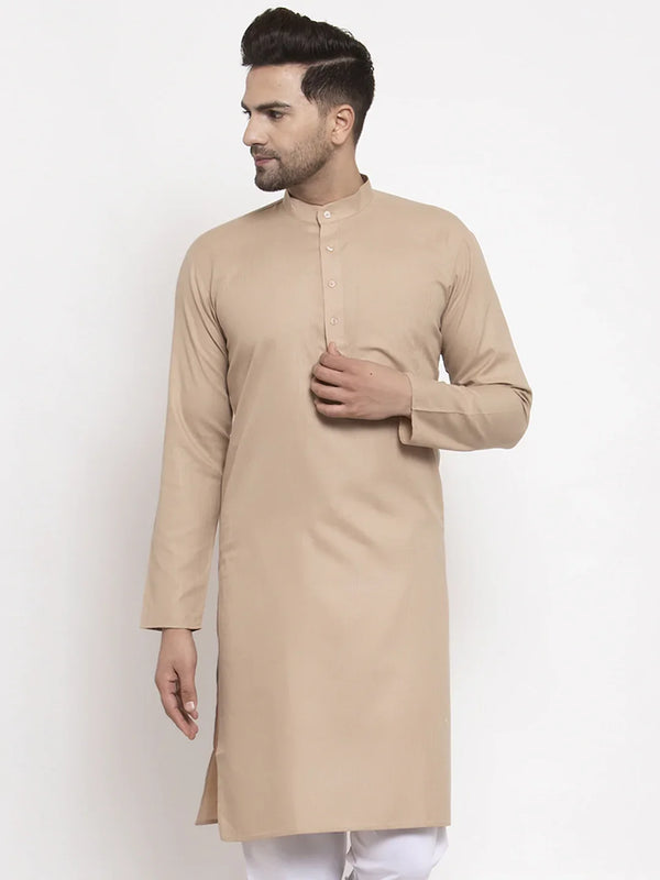 Jompers Men Light-Brown & White Solid Kurta Only ( KO 611 Light-Brown )