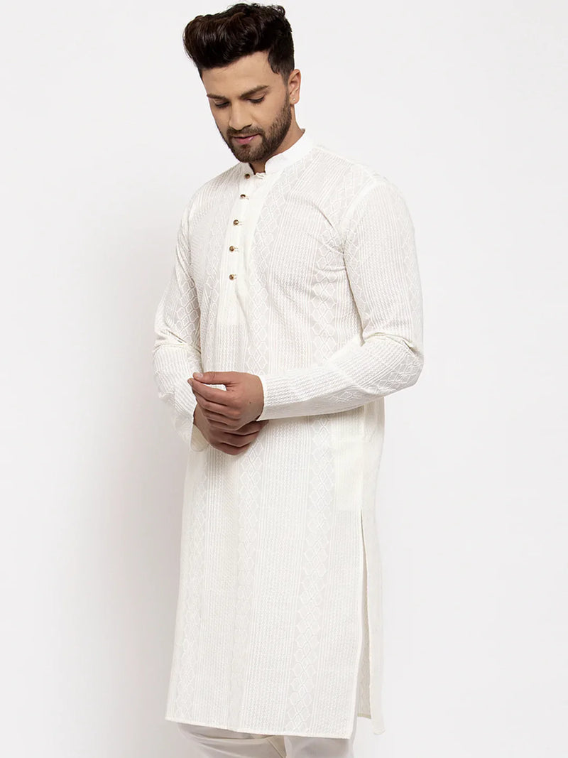 Jompers Men Cream Embroidered Kurta Only ( KO 640 Cream )