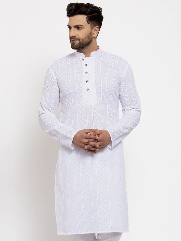 Jompers Men White Embroidered Kurta Only ( KO 640 White )