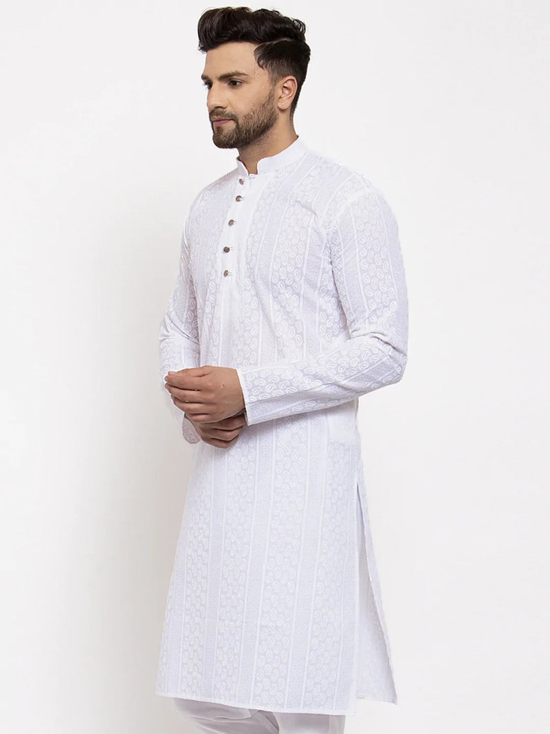 Jompers Men White Embroidered Kurta Only ( KO 640 White )